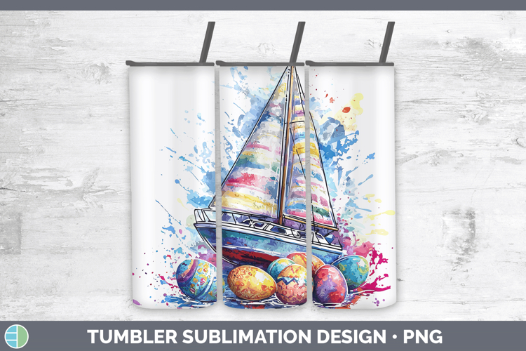 Easter Splash Sail Boat Tumbler Sublimation 20 oz Skinny Tum