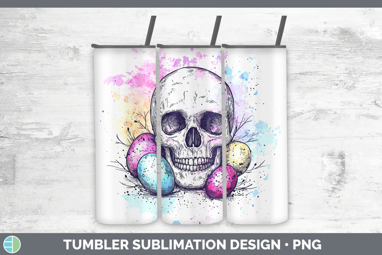 Easter Splash Skull Tumbler Sublimation 20 oz Skinny Tumbler