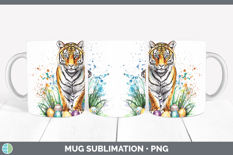 Easter Splash Tiger Mug Wrap Sublimation Coffee Cup Designs