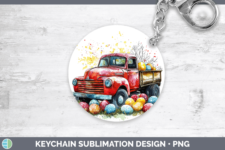 Easter Splash Vintage Truck Keychain Sublimation Keyring Des