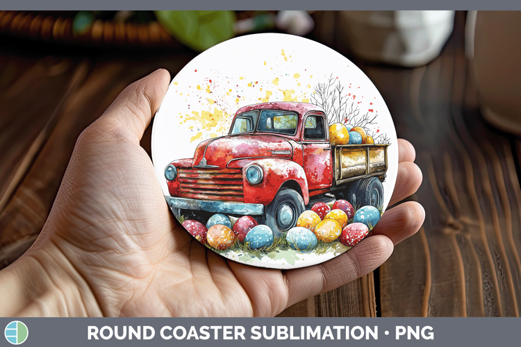 Easter Splash Vintage Truck Round Coaster Sublimation Coaste