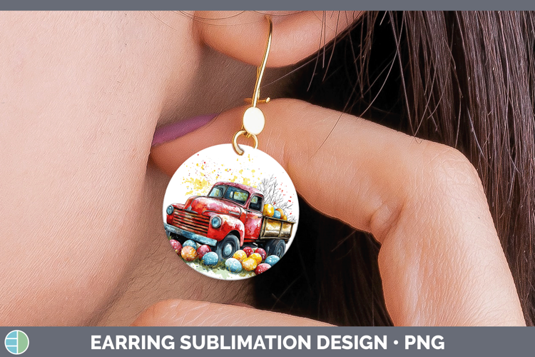 Easter Splash Vintage Truck Round Earrings Sublimation Earri