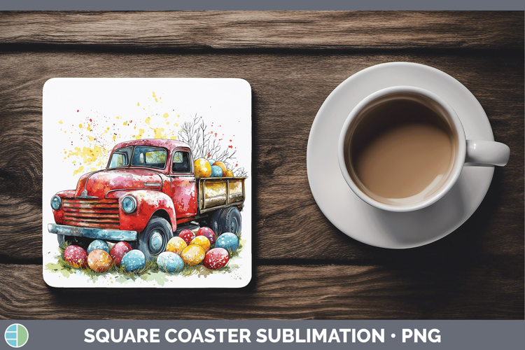 Easter Splash Vintage Truck Square Coaster Sublimation Coast