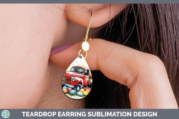 Easter Splash Vintage Truck Teardrop Earrings Sublimation Ea