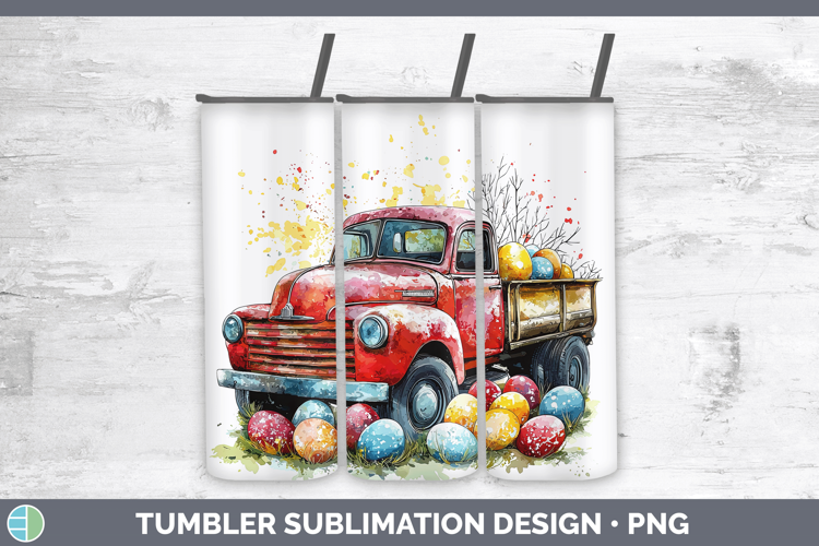 Easter Splash Vintage Truck Tumbler Sublimation 20 oz Skinny