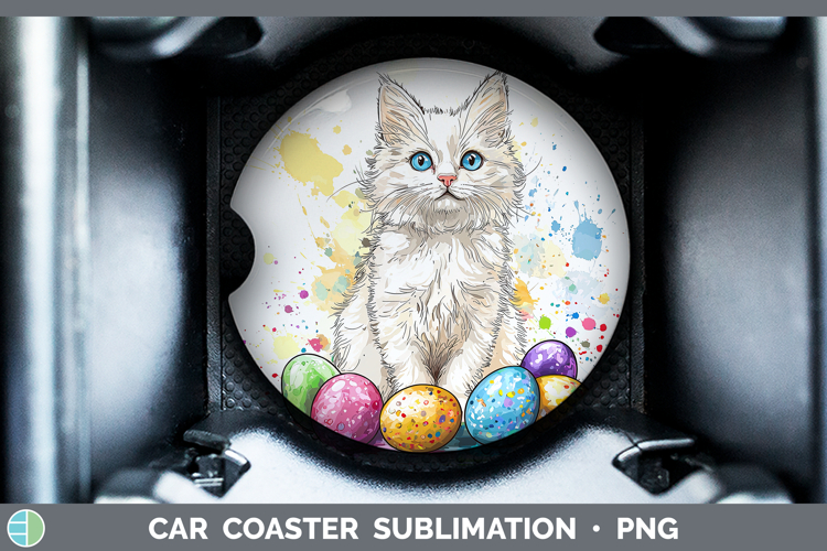 Easter Splash White Cat Car Coaster Sublimation Designs