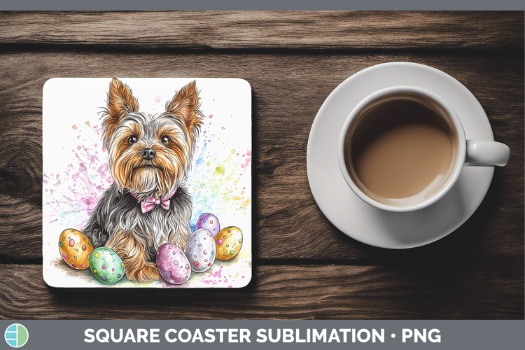 Easter Splash Yorkshire Terrier Square Coaster Sublimation C
