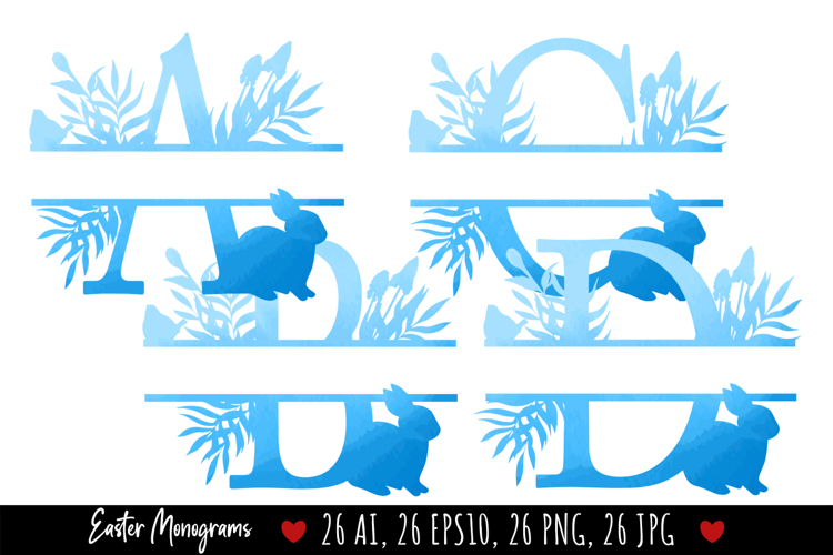 Easter Split Monograms. Latin Alphabet