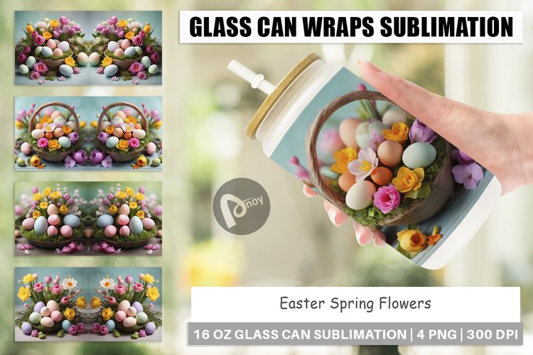 Glass Can Wraps Easter Spring Flowers