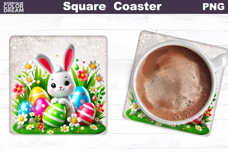Easter Bunny Square Coaster | Rabbit Eggs Coaster
