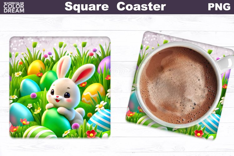 Easter Bunny Square Coaster | Rabbit Eggs Coaster