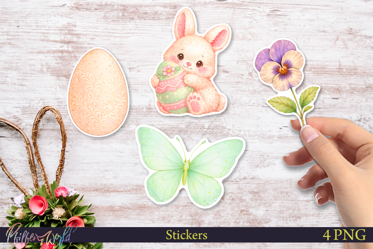 Easter Watercolor Stickers | Bunny, Egg   Spring Elements