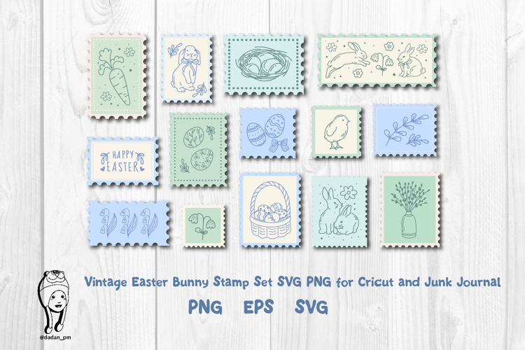Vintage Easter Bunny Stamp Set SVG PNG for Cricut