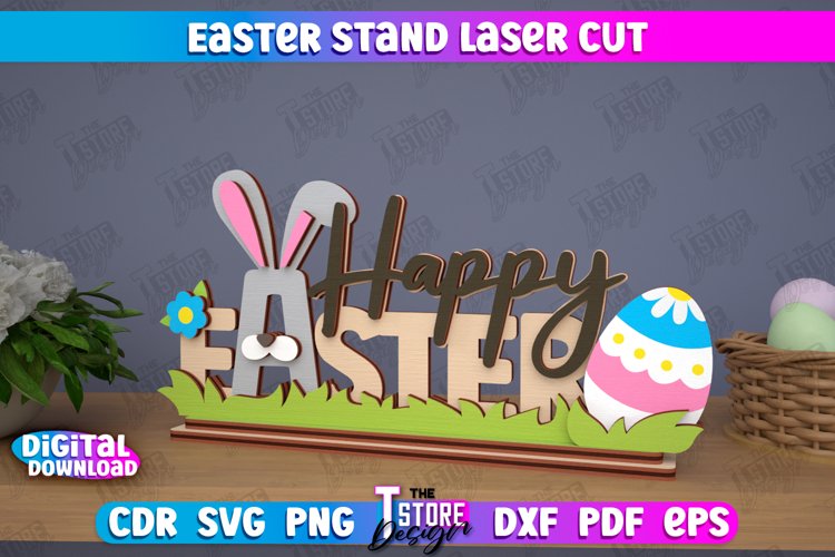 3D Easter Decor Laser Cut, Happy Easter Stand SVG Design