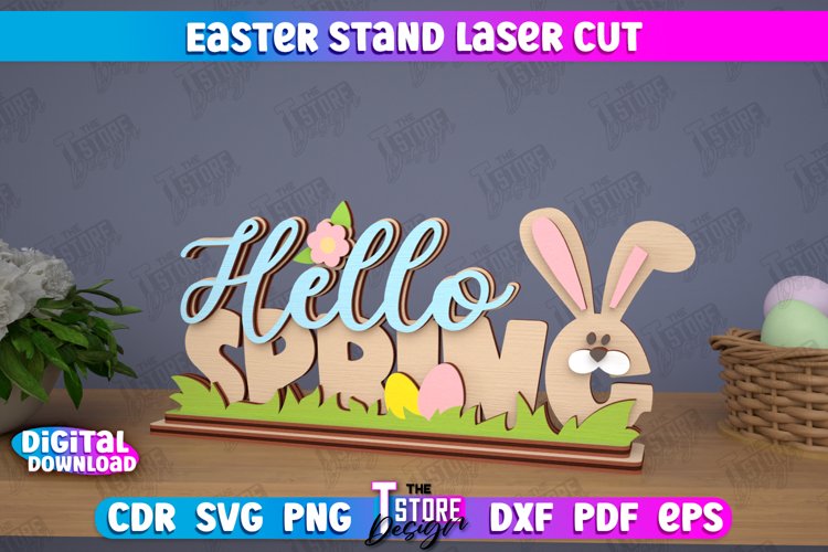 3D Easter Decor Laser Cut, Hello Spring Easter Stand SVG