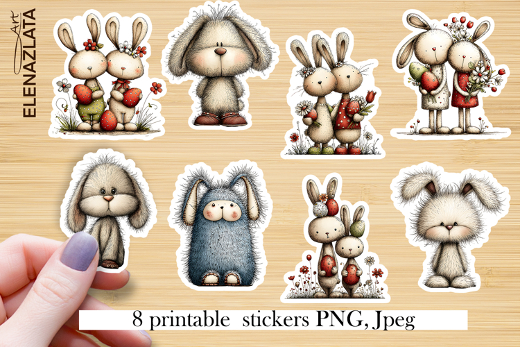 Stickers with cute bunny. Childrens stickers. Easter