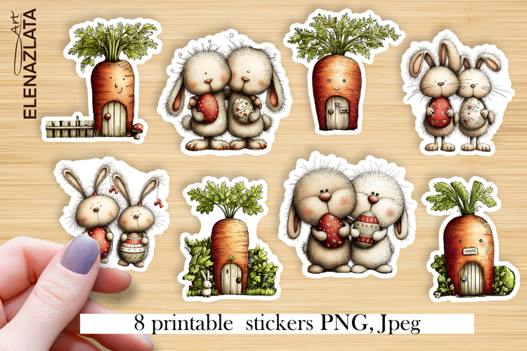 Stickers with cute bunny. Childrens stickers. Easter