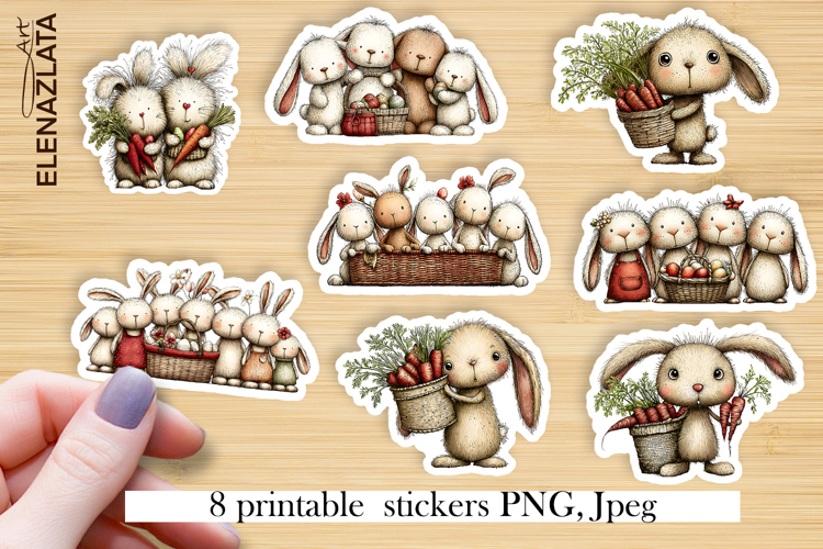 Stickers with cute bunny. Childrens stickers. Easter