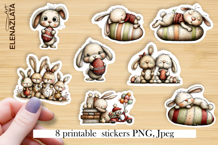 Stickers with cute bunny. Childrens stickers. Easter
