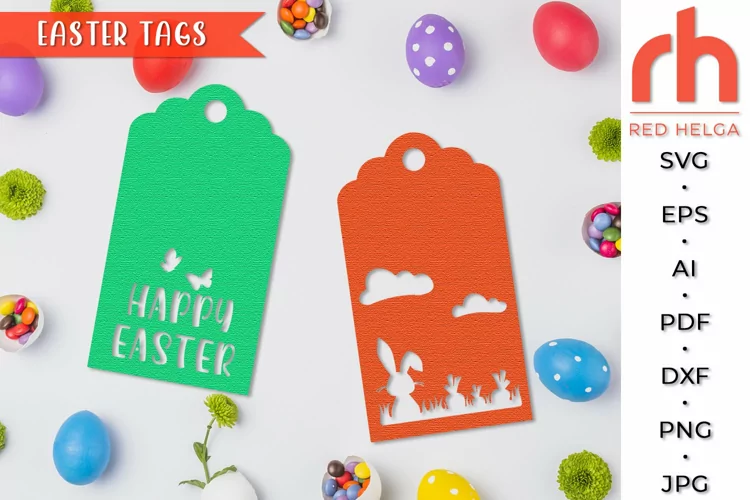 Happy Easter Tags SVG, Bunny Tags Cut File, Easter Label DXF
