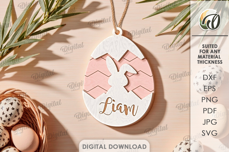 3D Easter Tag Laser Cut. Personalized Gift Tag SVG