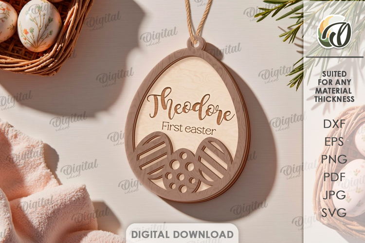 3D Easter Tag Laser Cut. Personalized Gift Tag SVG