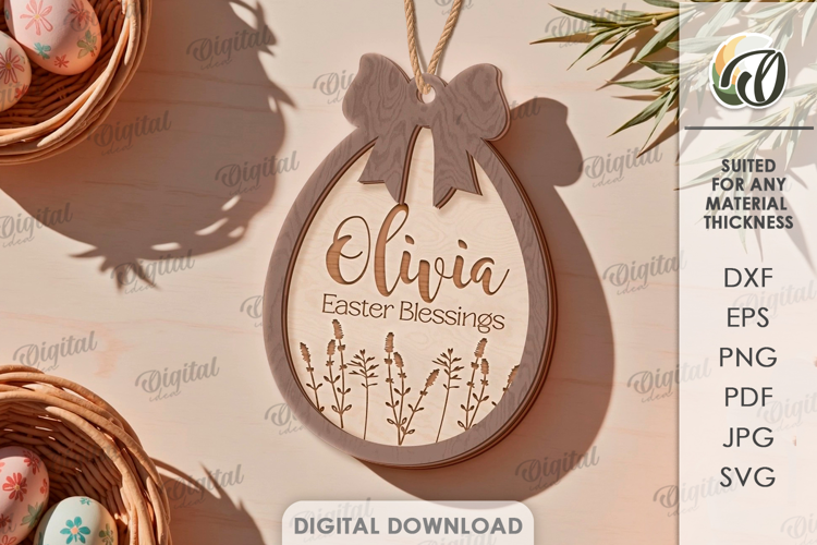 3D Easter Tag Laser Cut. Personalized Gift Tag SVG