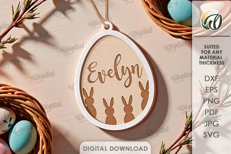 3D Easter Tag Laser Cut. Personalized Easter Tag SVG