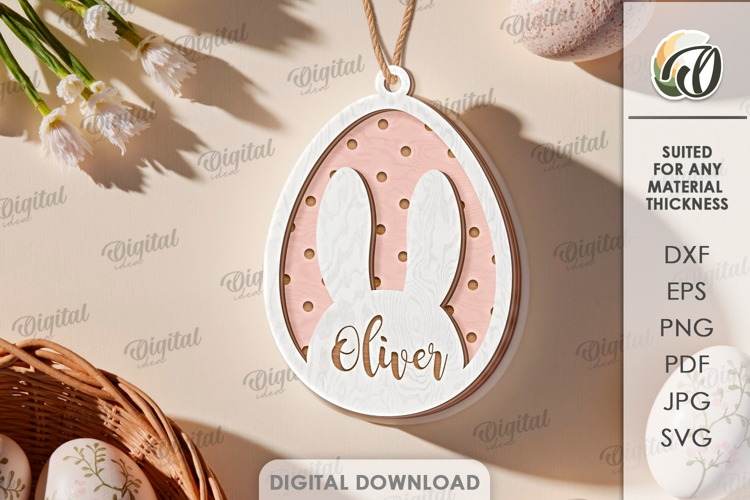 3D Easter Tag Laser Cut. Personalized Easter Tag SVG