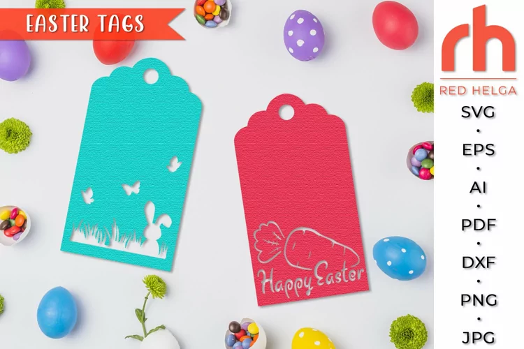 Easter Tags SVG, Bunny Tags Cut File, Label with Carrots DXF