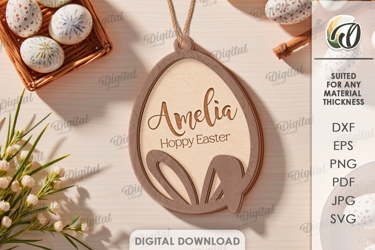3D Easter Tag Laser Cut. Personalized Gift Tag SVG