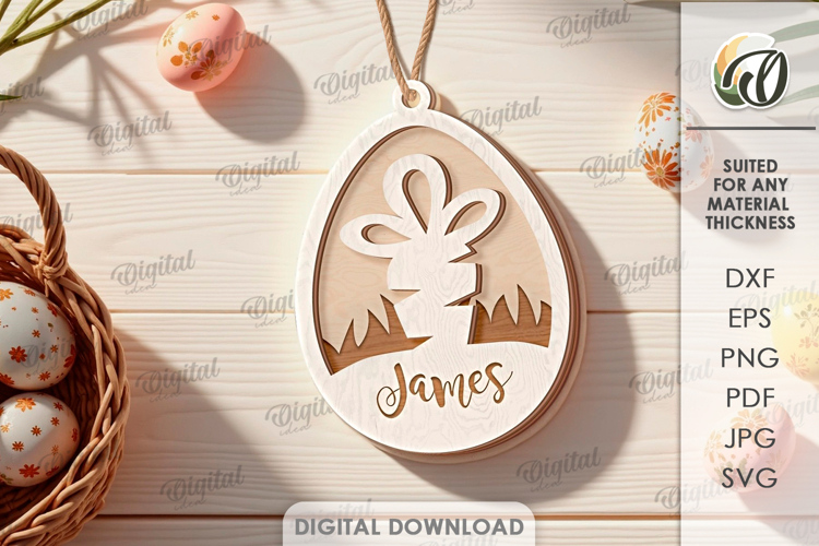 3D Easter Tag Laser Cut. Personalized Gift Tag SVG