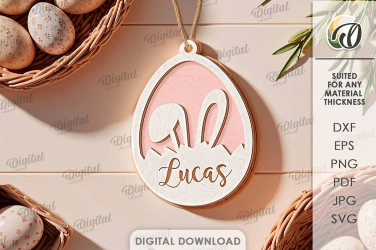 3D Easter Tag Laser Cut. Personalized Gift Tag SVG