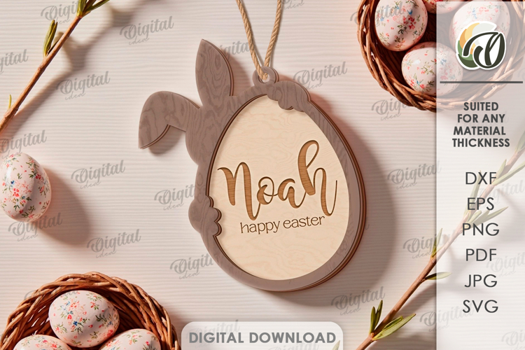 3D Easter Tag Laser Cut. Personalized Gift Tag SVG