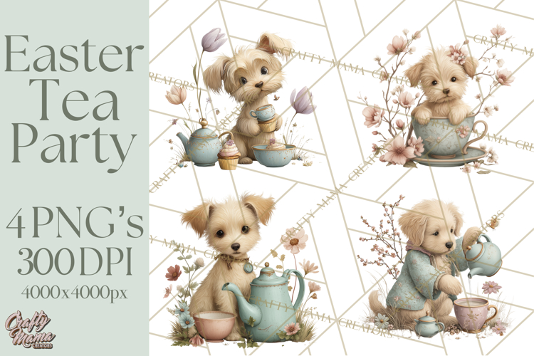 Springtime Baby Animal Clipart PNG, Cute Tea Party Bunnies
