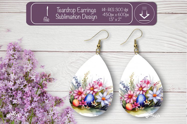 Spring earrings sublimation Easter egg teardrop earring png