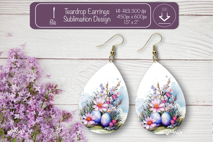 Spring earrings sublimation Easter egg teardrop earring png example image 1