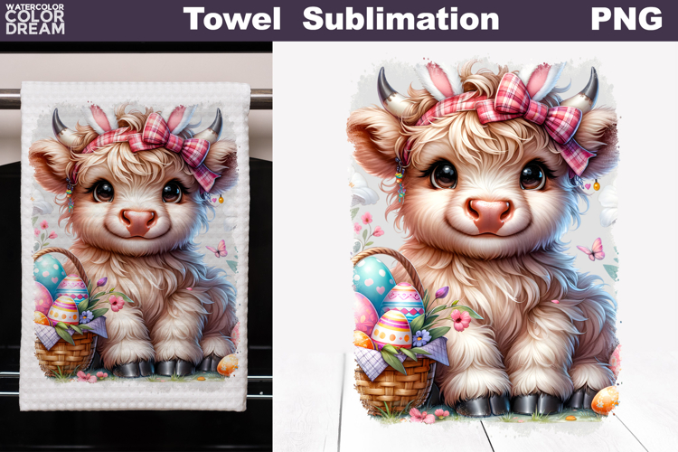 Easter Highland Cow Kitchen Towel | Easter Towel Sublimation