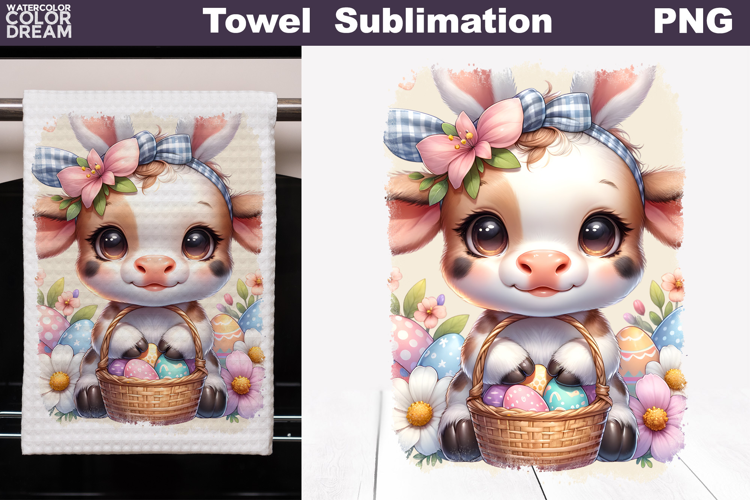 Easter Cow Kitchen Towel | Easter Towel Sublimation