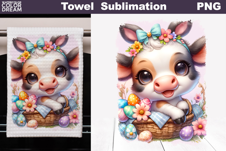 Easter Cow Kitchen Towel | Easter Towel Sublimation
