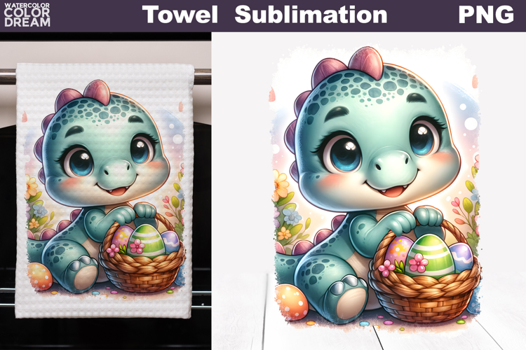Easter Dinosaur Kitchen Towel | Easter Towel Sublimation