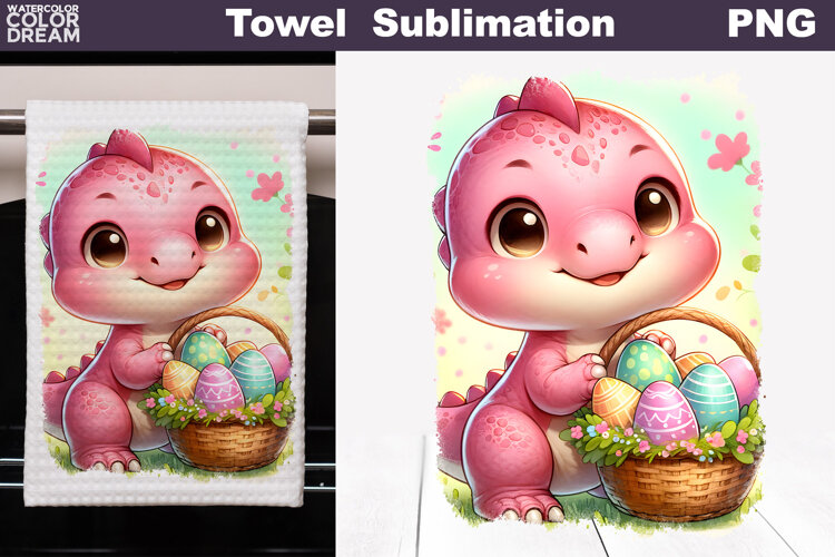 Easter Dinosaur Kitchen Towel | Easter Towel Sublimation example image 1