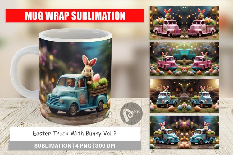 Mug sublimation design Easter Truck With Bunny