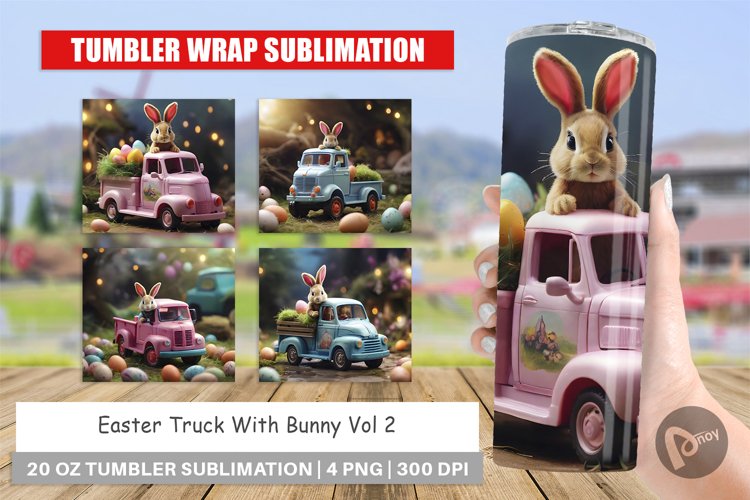 Tumbler Sublimation Wrap Easter Truck With Bunny