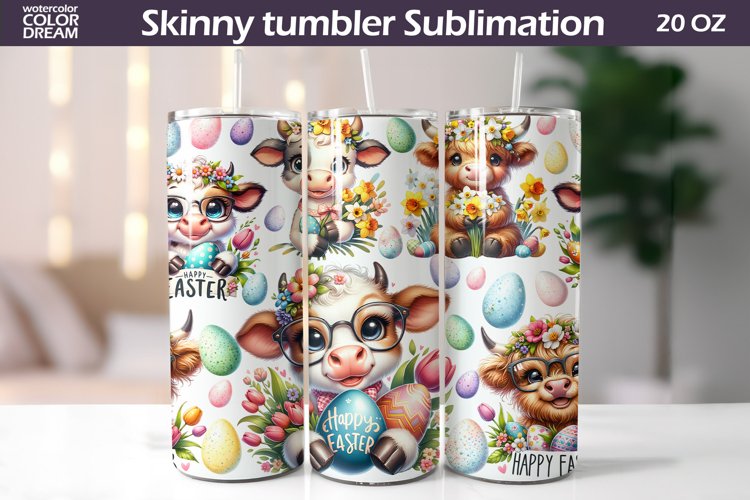 Easter Cute Cow Tumbler | Easter Seamless Tumbler Wrap