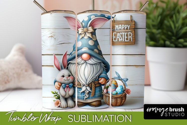 Easter Tumbler Sublimation Wrap - Easter Bunny Gnome Design