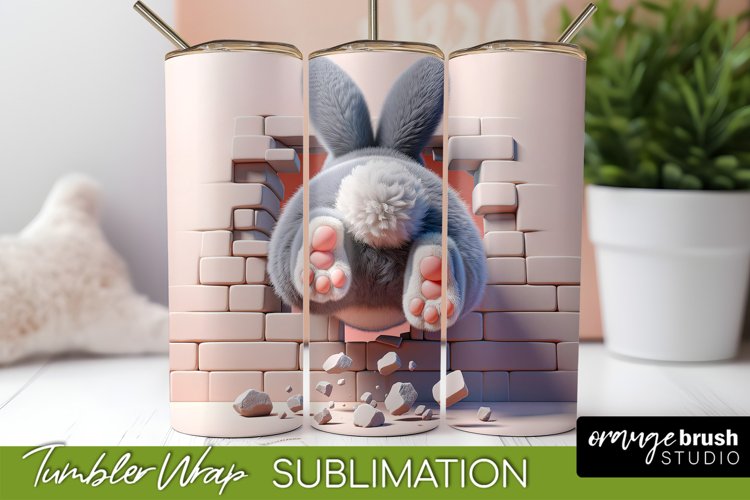 Easter Tumbler Wrap - Bunny 3D Hole in Wall Sublimation PNG