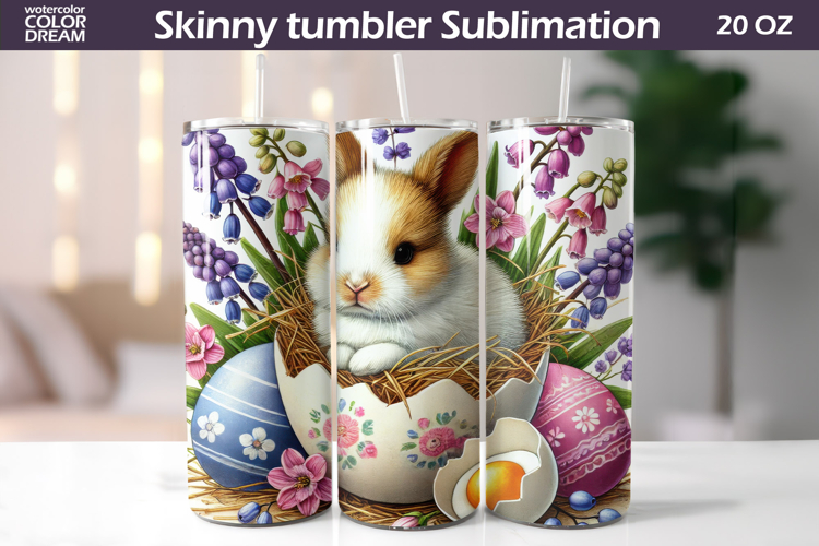Easter Bunny Tumbler Wrap PNG | Spring Floral Sublimation