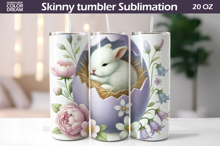 Easter Bunny Tumbler Wrap PNG | Spring Floral Sublimation