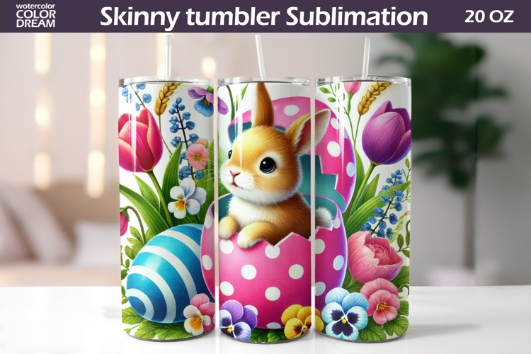 Easter Bunny Tumbler Wrap PNG | Spring Floral Sublimation